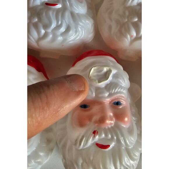 Vintage Santa Head Blow Mold Light Path Markers Yard Stakes Christmas Set Of 9 - Picture 5 of 6